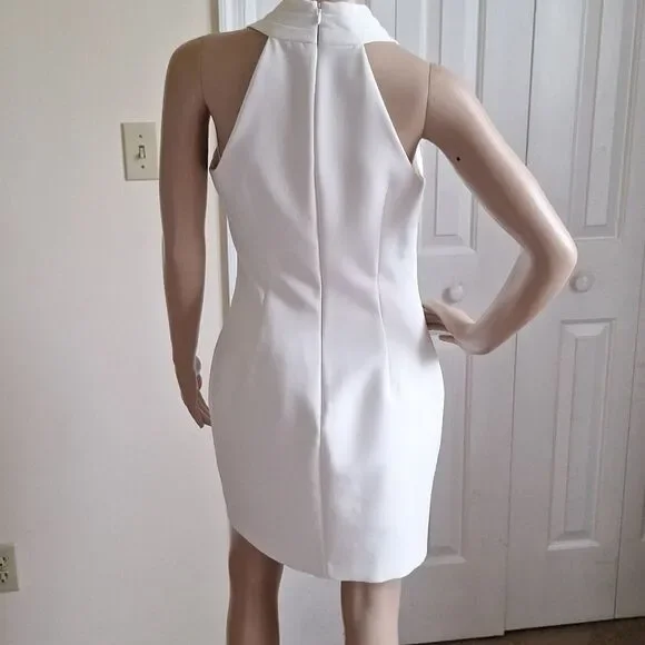 Milly White Italian Cady Asymmetric Halter Mini Dress - Size 2 - Picture 4 of 7